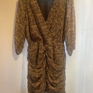 Brown Floral Long Sleeve Dress